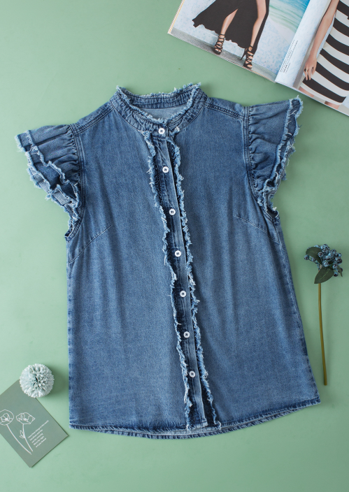 Beau Blue Ruffled Denim Top