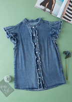 Beau Blue Ruffled Denim Top