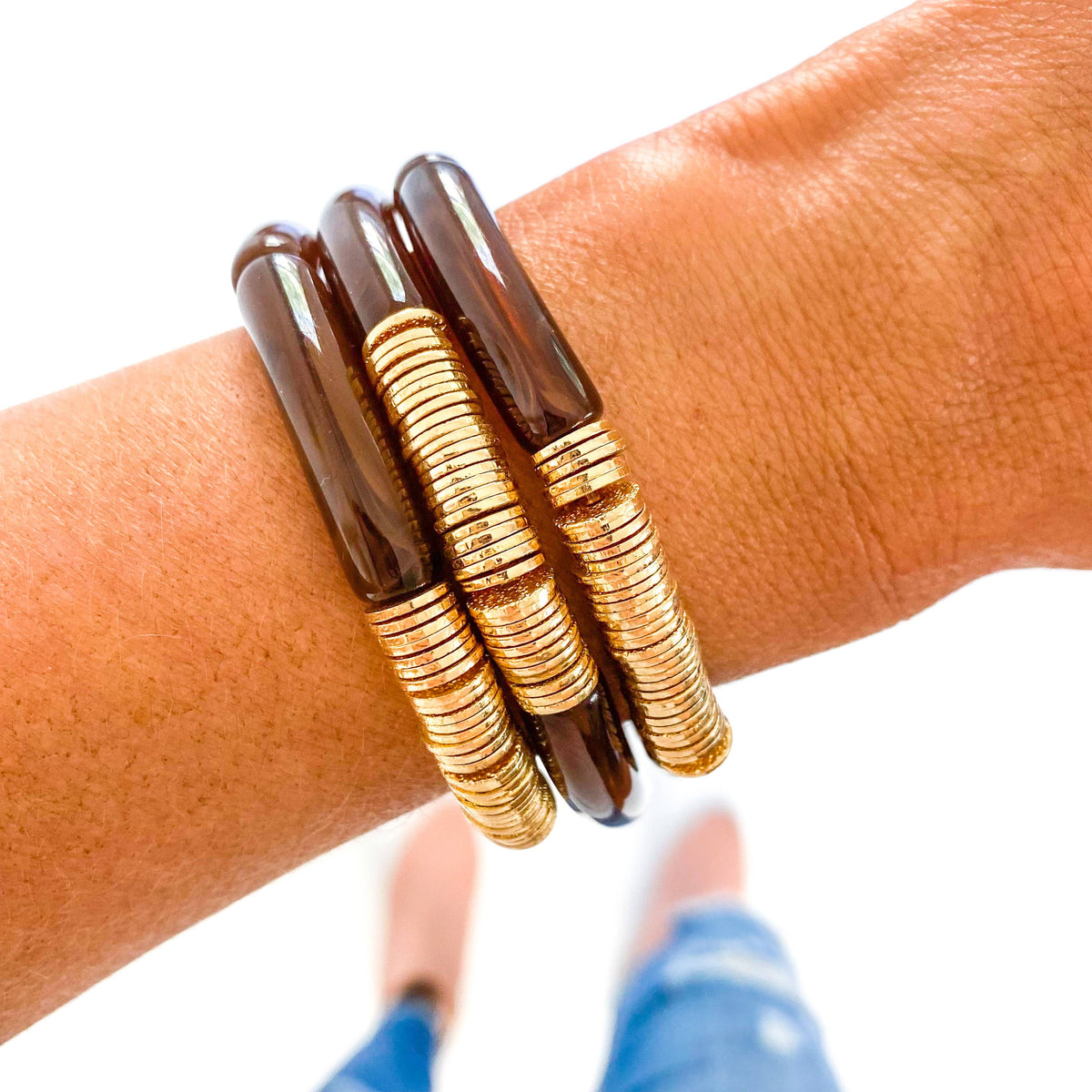 Small Brown Marble Bamboo Bracelet