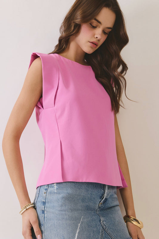 Structured Shoulder Accent Sleeveless Top