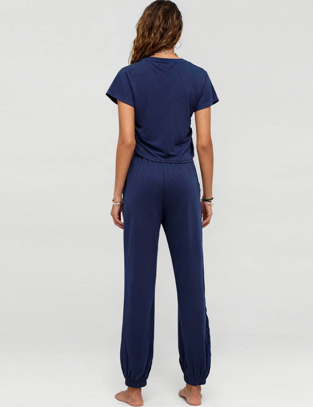 Ladies Solid Color Crop Top and Pants Set