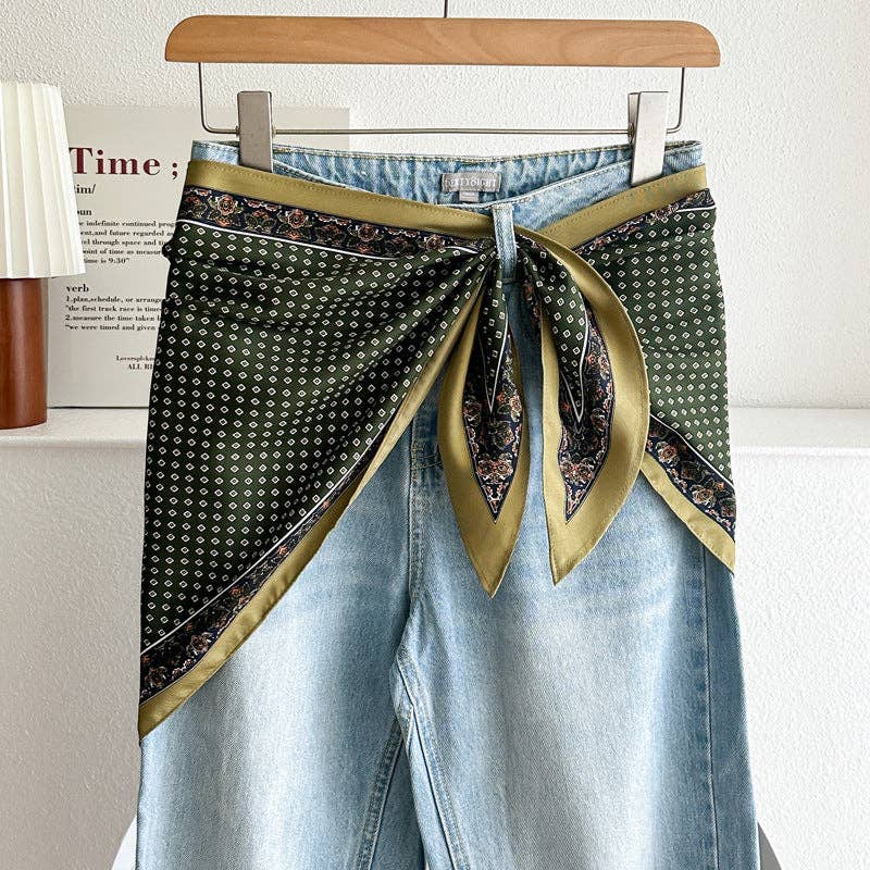 Minimalist Striped Cashew Waist Belt Silk Scarf