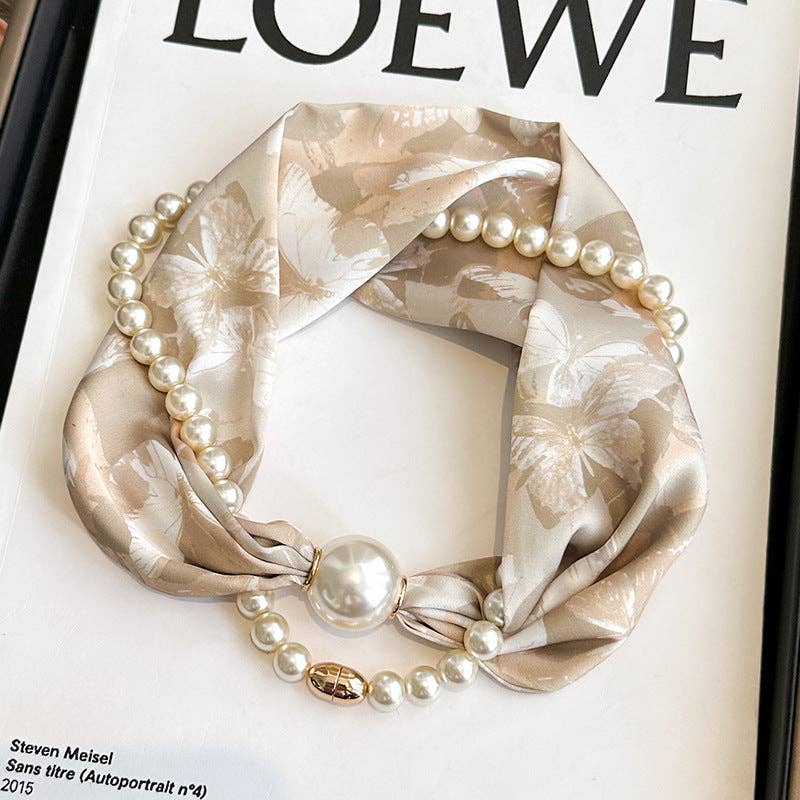 Elegant Magnetic Clasp Pearl Necklace Scarf