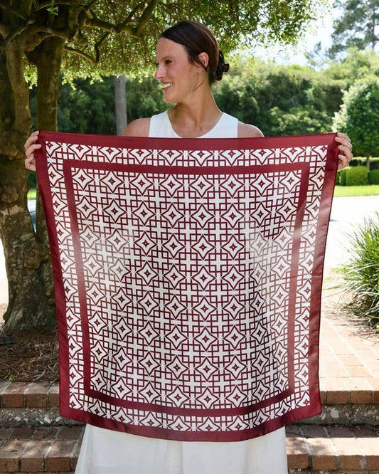 Langston Geometric Scarf Large Maroon White
