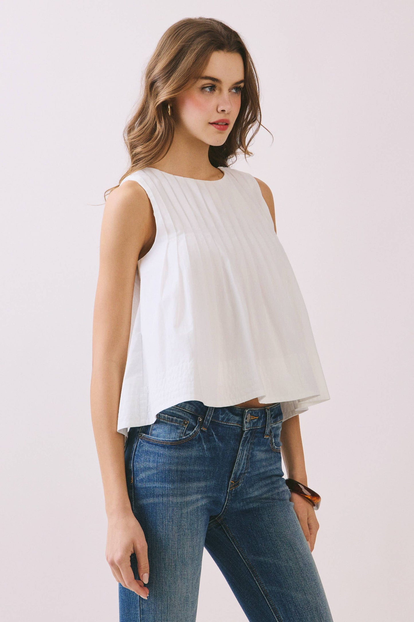Pleated Detail High Low Sleeveless Top