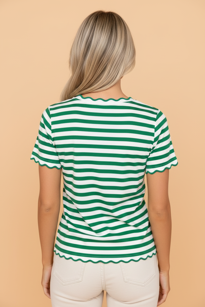 Stripe Scallop Trim Shirt