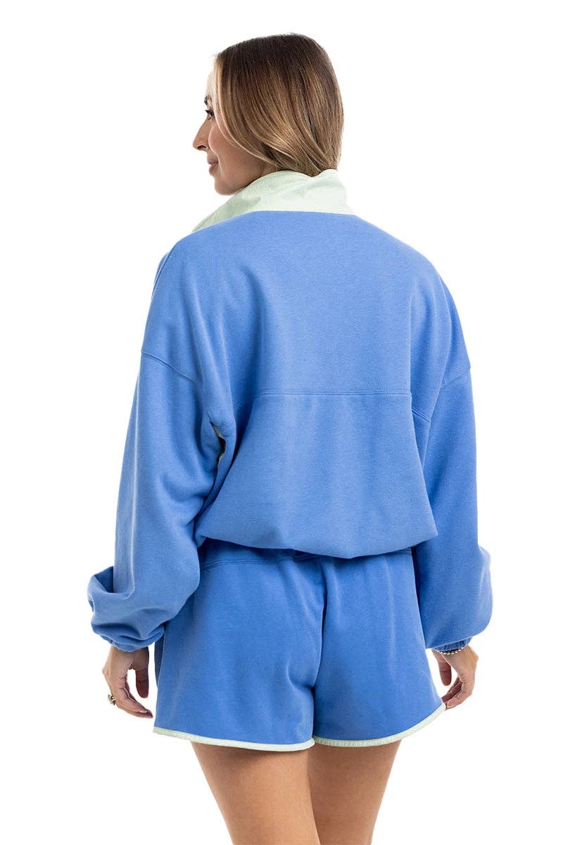 Blue & Green Quarter Snap Athletic Sets for Women