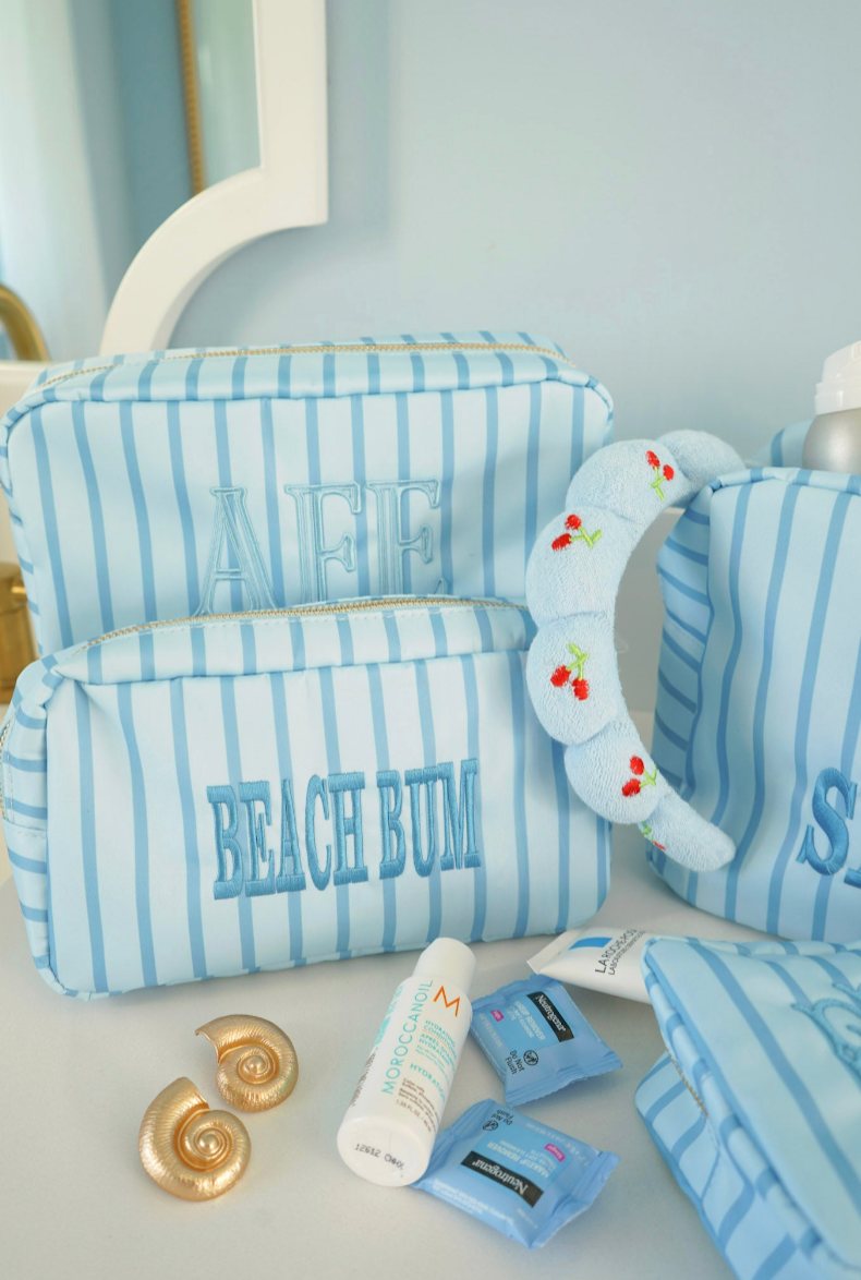 Nylon Striped Makeup Bag Collection