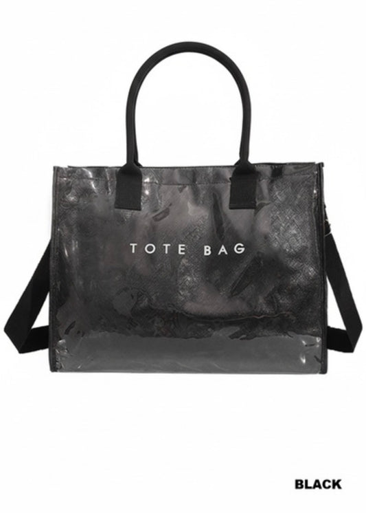 PVC Kraft Oversized Tote Bag-Black