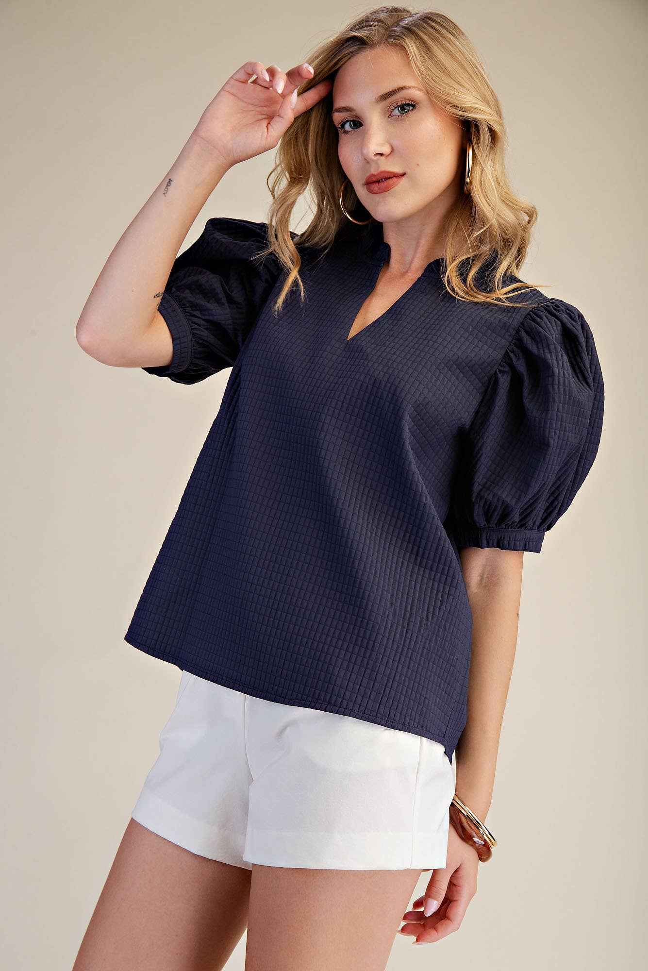 Ruffle V-Neck Puff Sleeve Top
