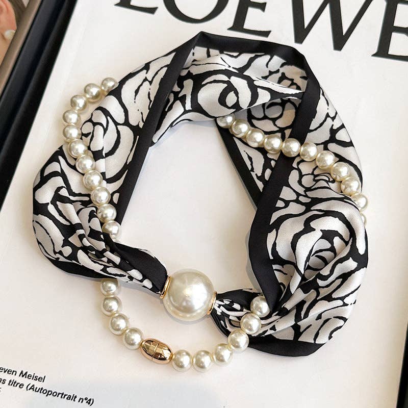 Elegant Magnetic Clasp Pearl Necklace Scarf