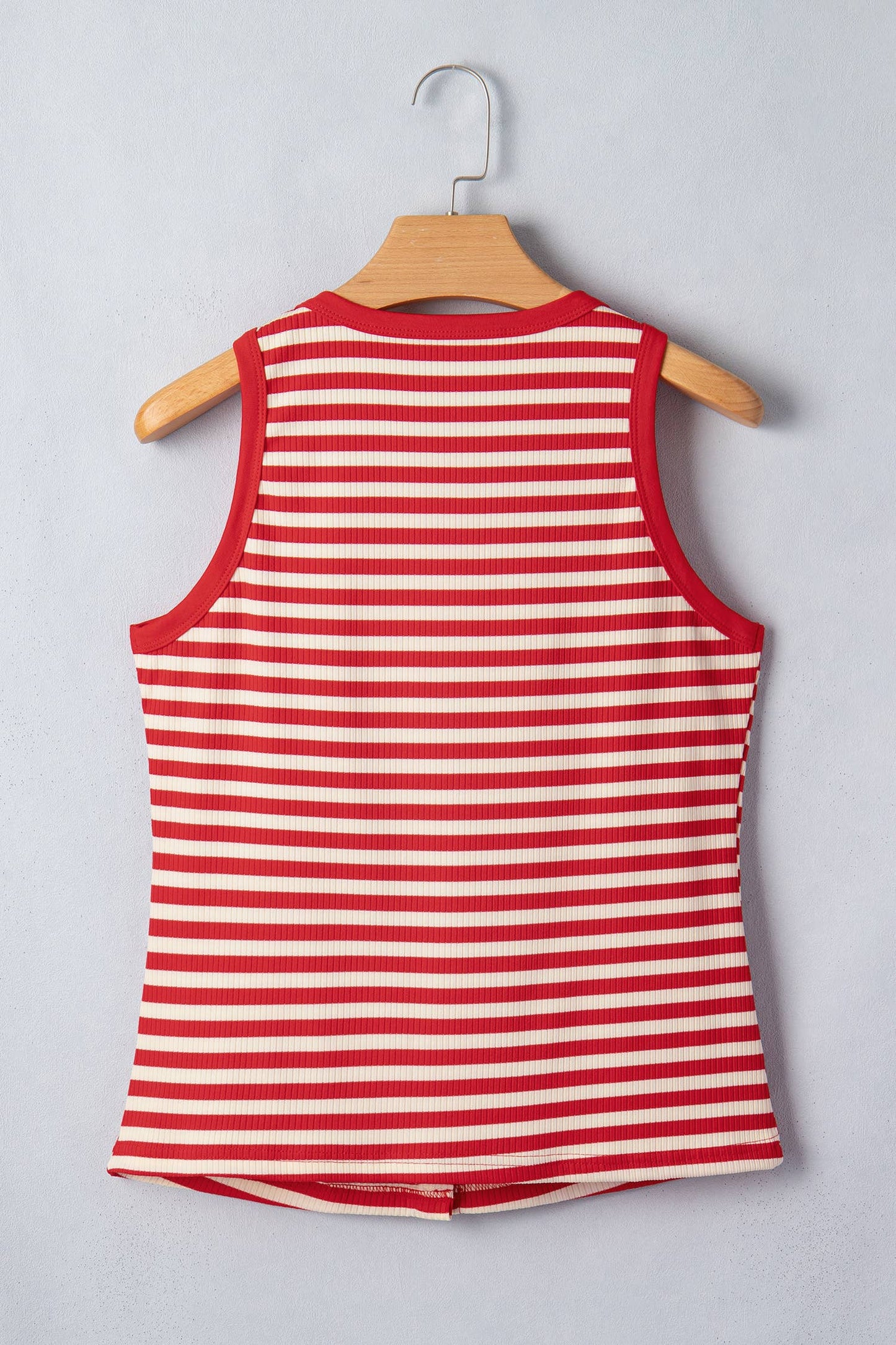Striped Buttoned Ribbed Knit Tank Top
