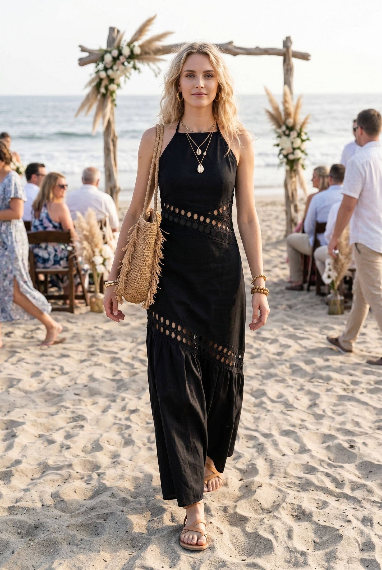 Lace trimmed Maxi Dress with Halter