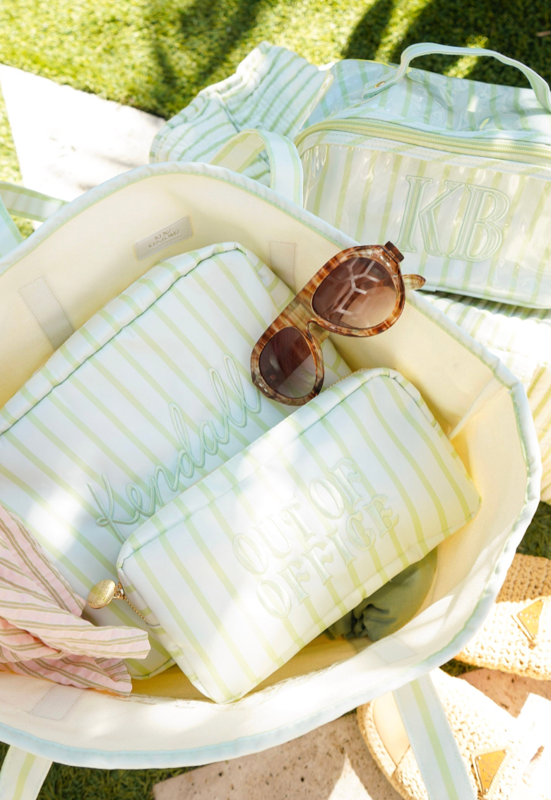 Nylon Striped Makeup Bag Collection