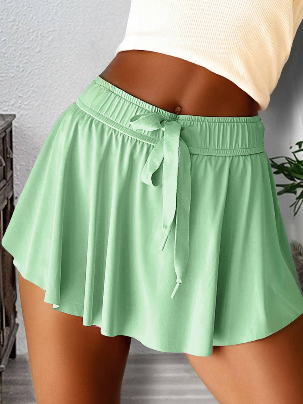 Drawstring High Waist Lined Tennis Skorts
