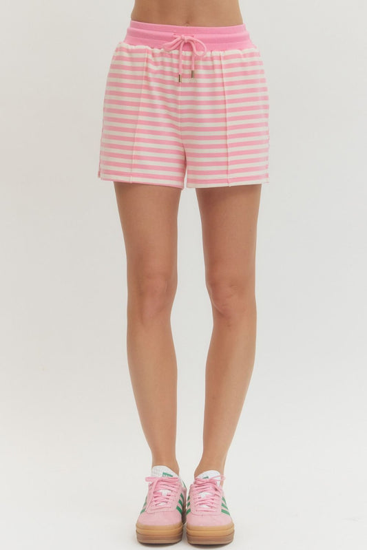 Stripped Knit Shorts-Pink