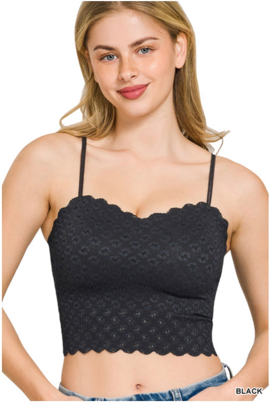 Seamless Lace Bralette with Bra Pads-Black