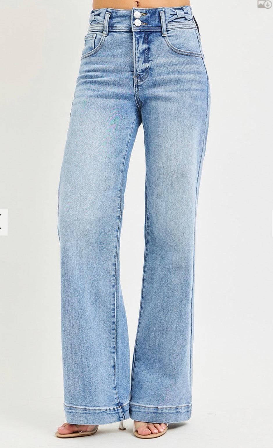 Tummy Control High Rise Wide Leg Bow Waistband Jeans