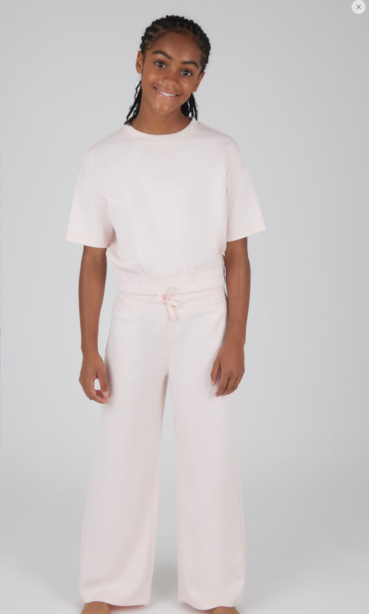 Girls Crew Neck Scuba Top And Pant - 2 Pc Set-Pink