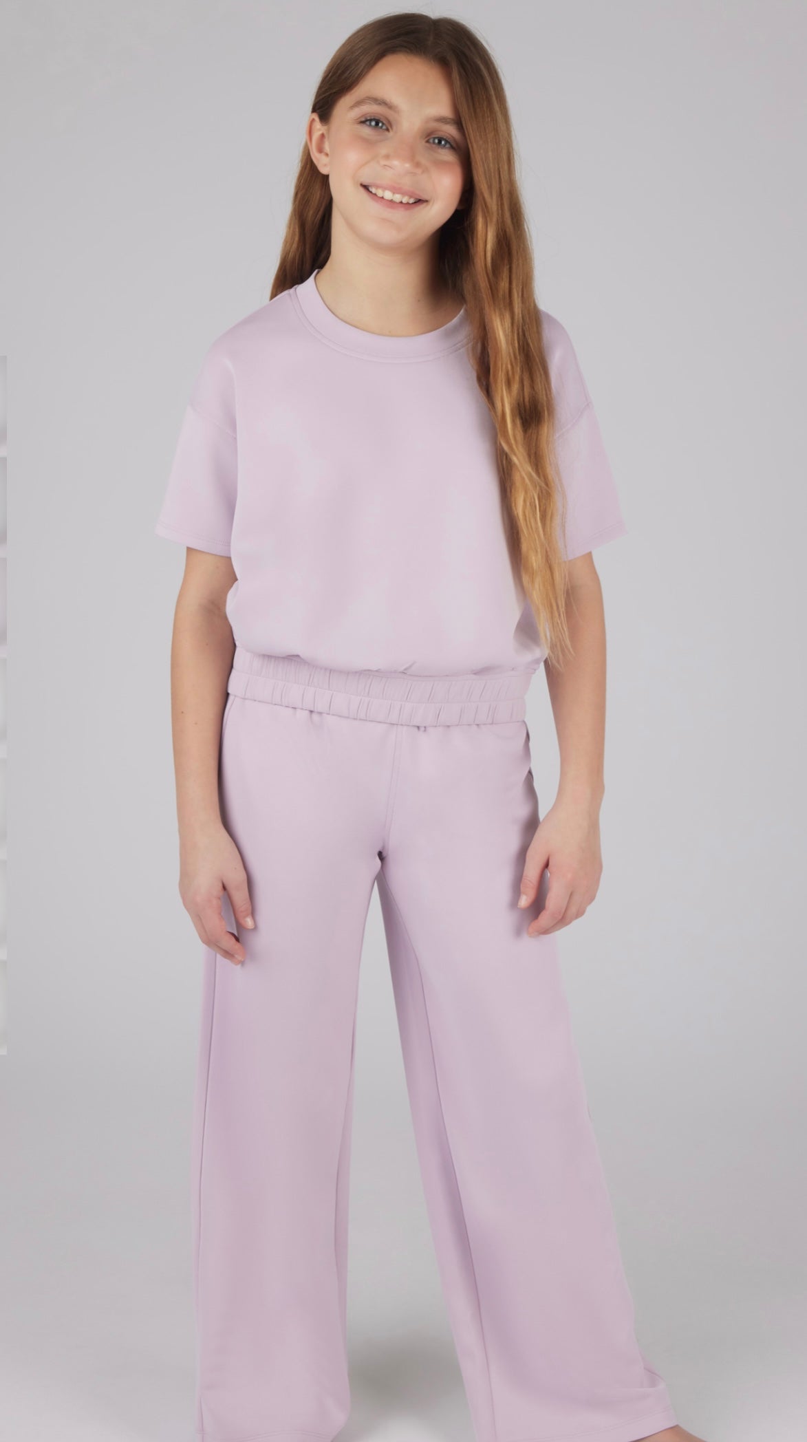 Girls Crew Neck Scuba Top And Pant - 2 Pc Set-Lavender Frost
