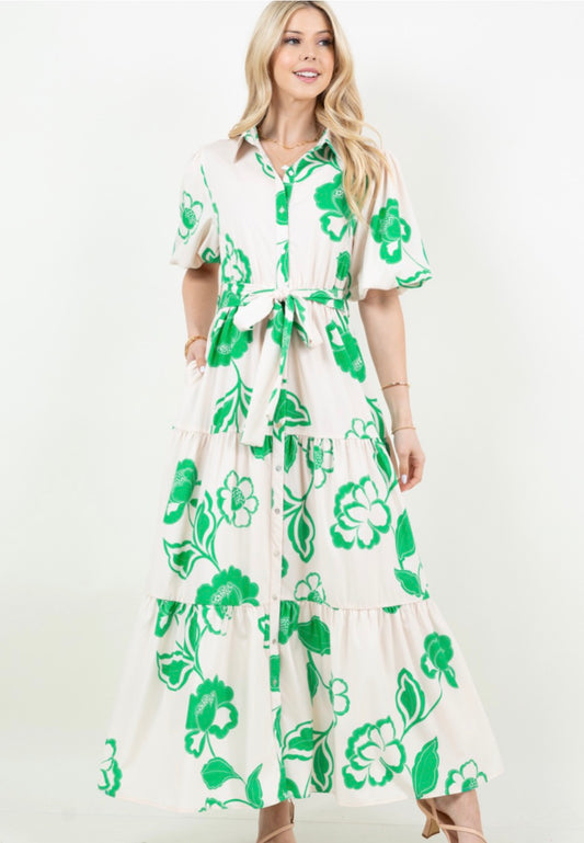 Kelly Green Floral Maxi Dress