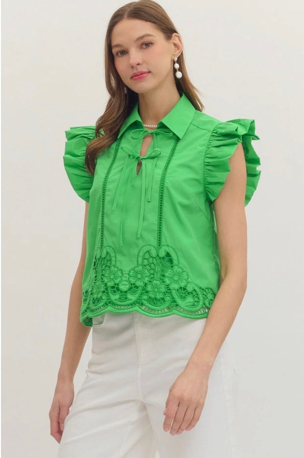 Green Flutter Sleeve Top