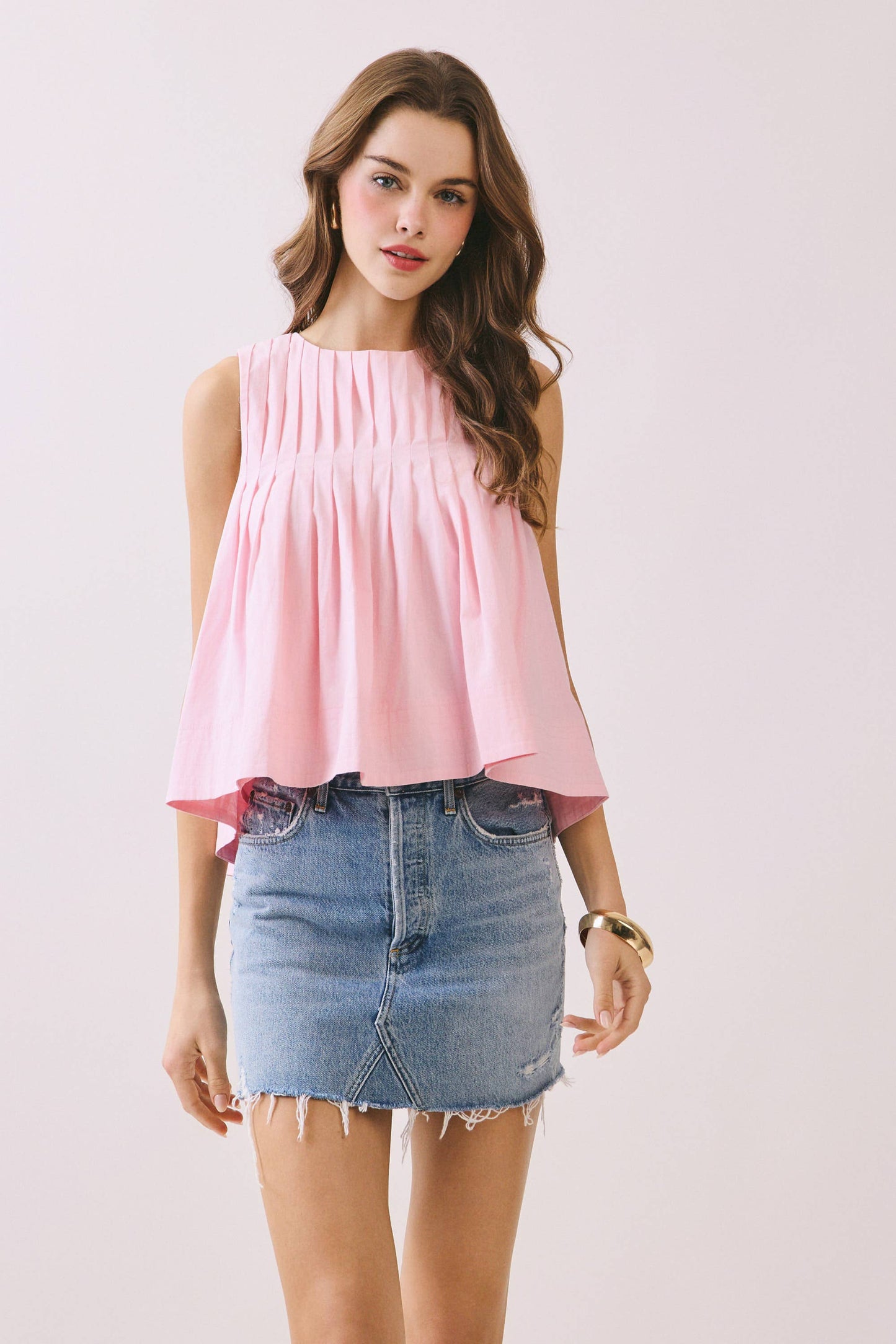 Pleated Detail High Low Sleeveless Top