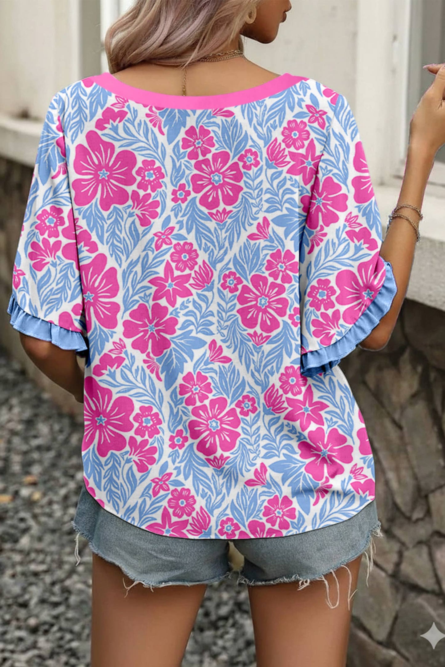 Floral Print Frill Trim Blouse & Series