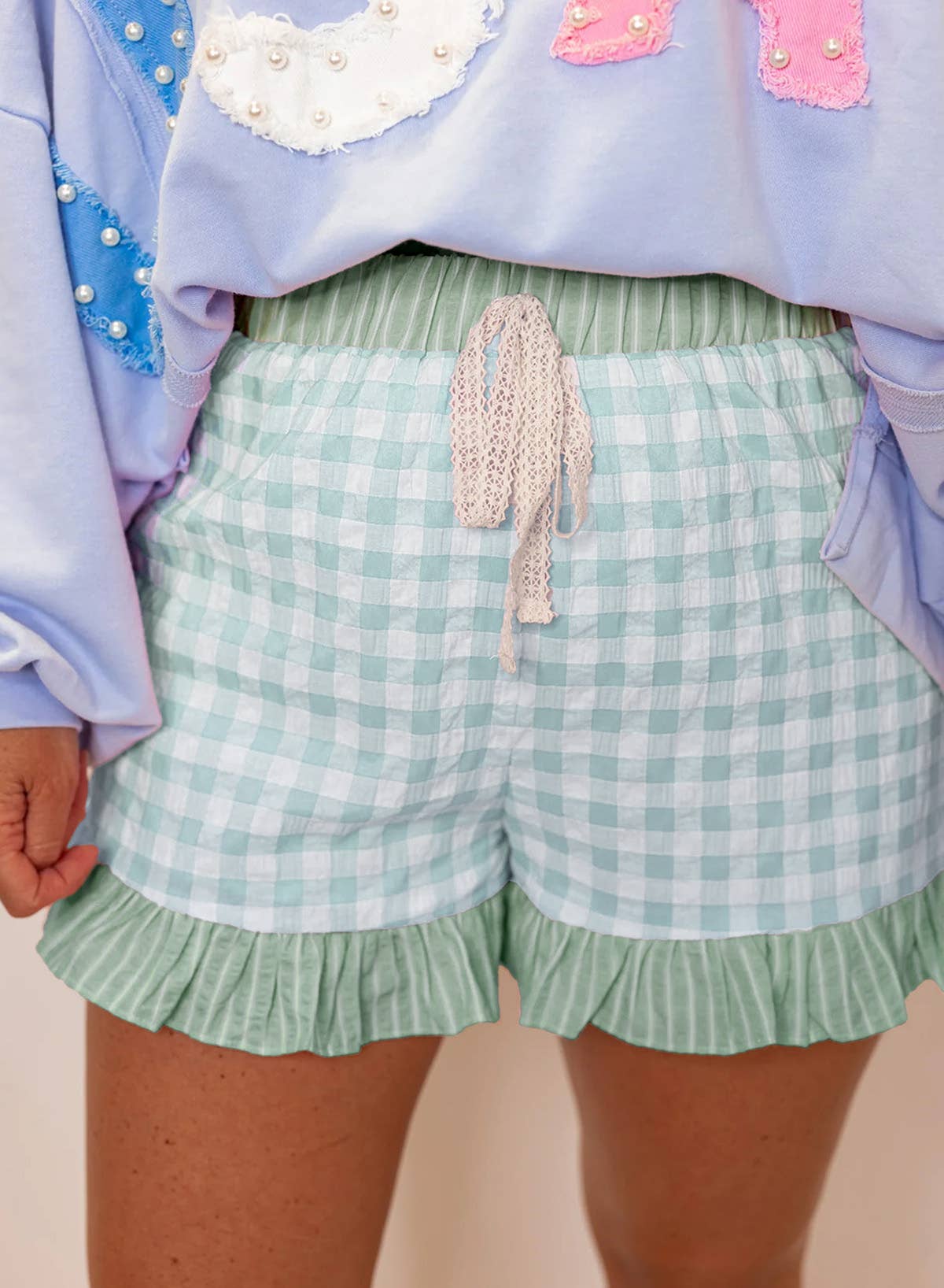 Plaid Gingham Print Ruffled Shorts