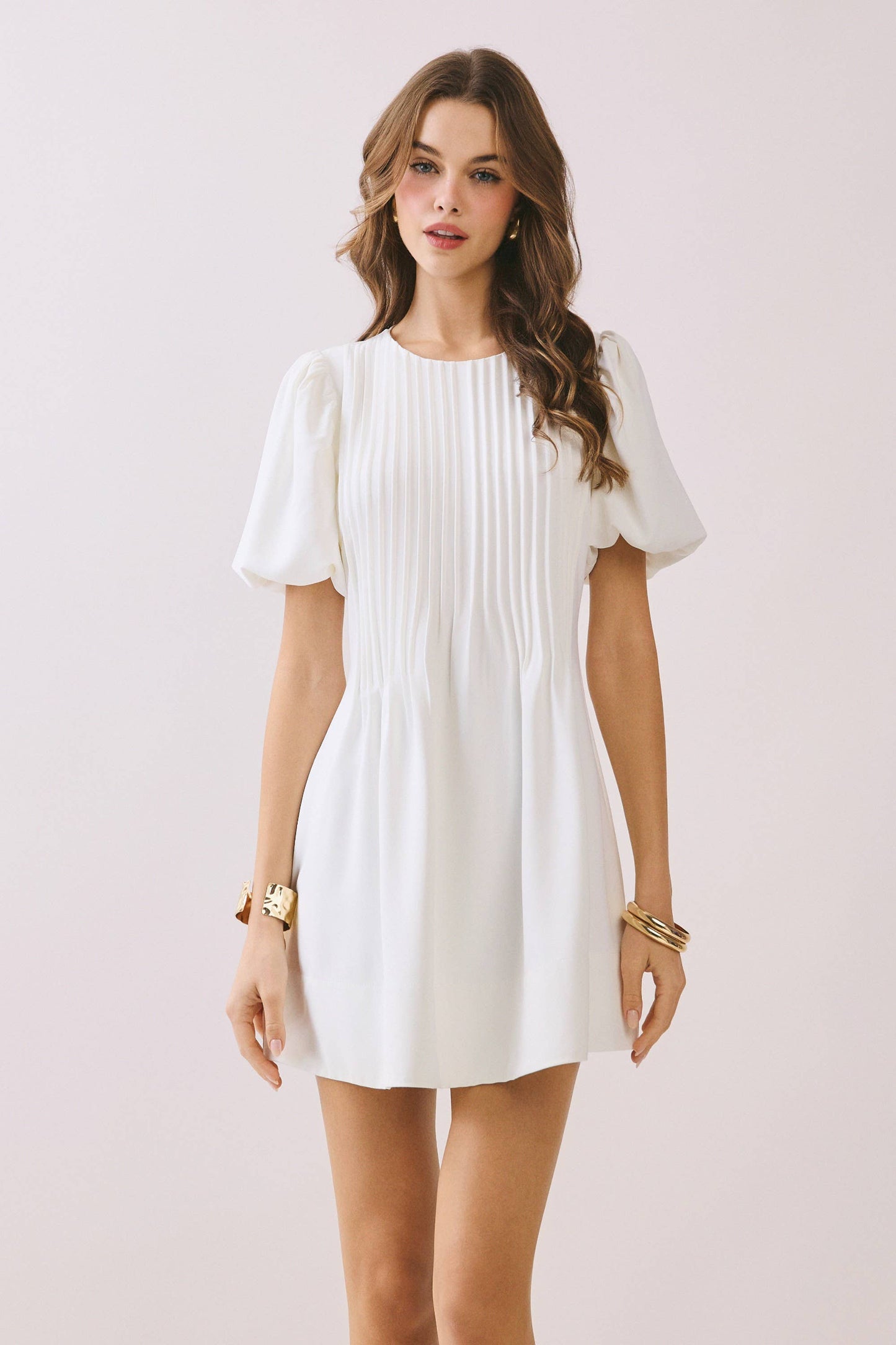 Pleated Detail Back Hidden Zipper A Line Dress