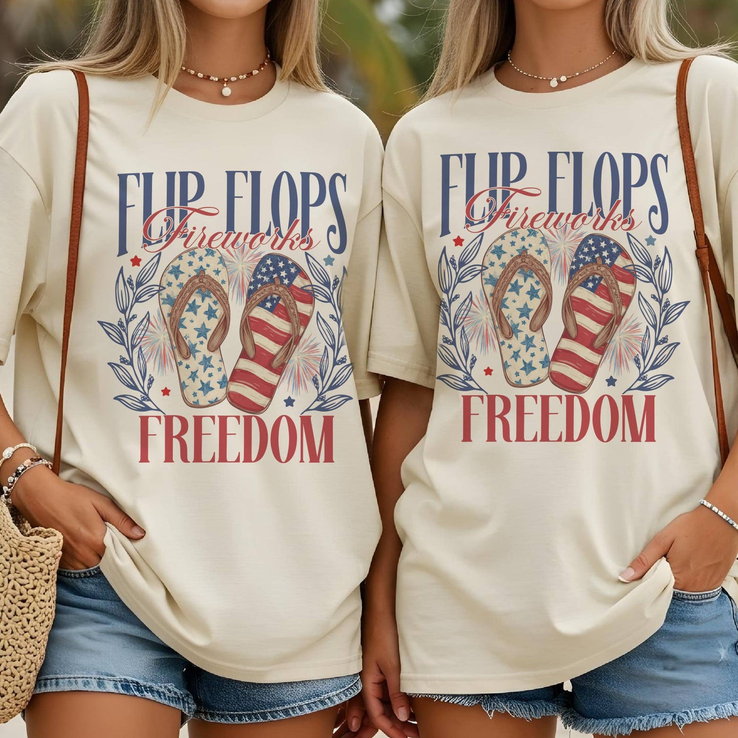 Summer USA Flip Flops and Freedom Beach Flag Graphic Tees