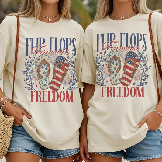 Summer USA Flip Flops and Freedom Beach Flag Graphic Tees
