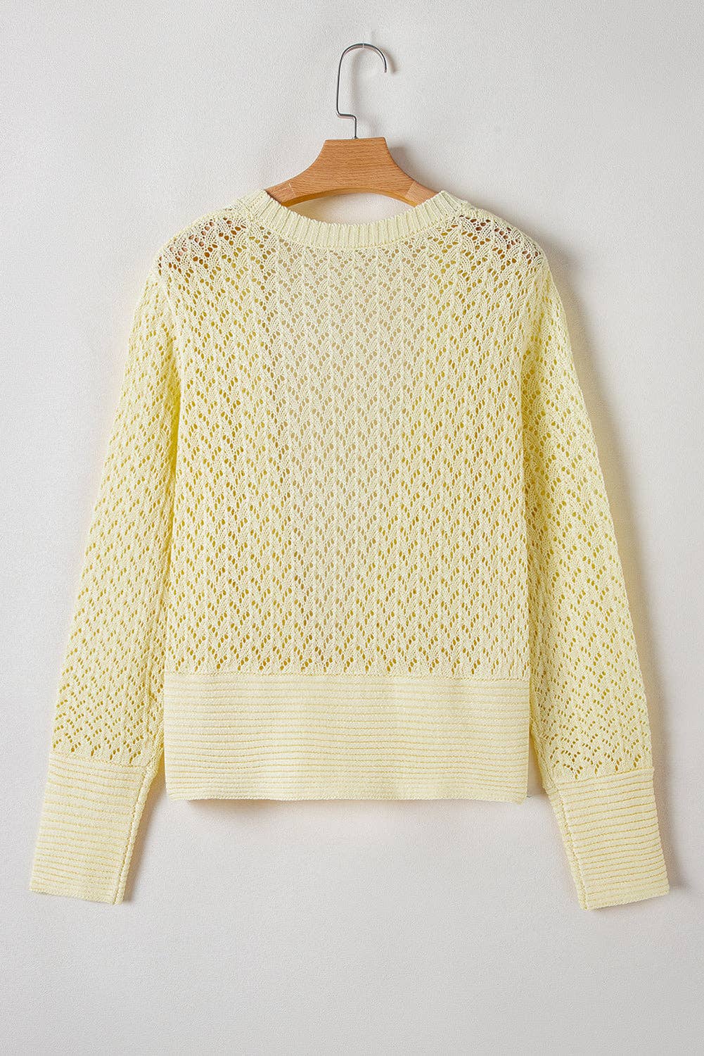 Solid Pointelle Knit Open Front Cardigan