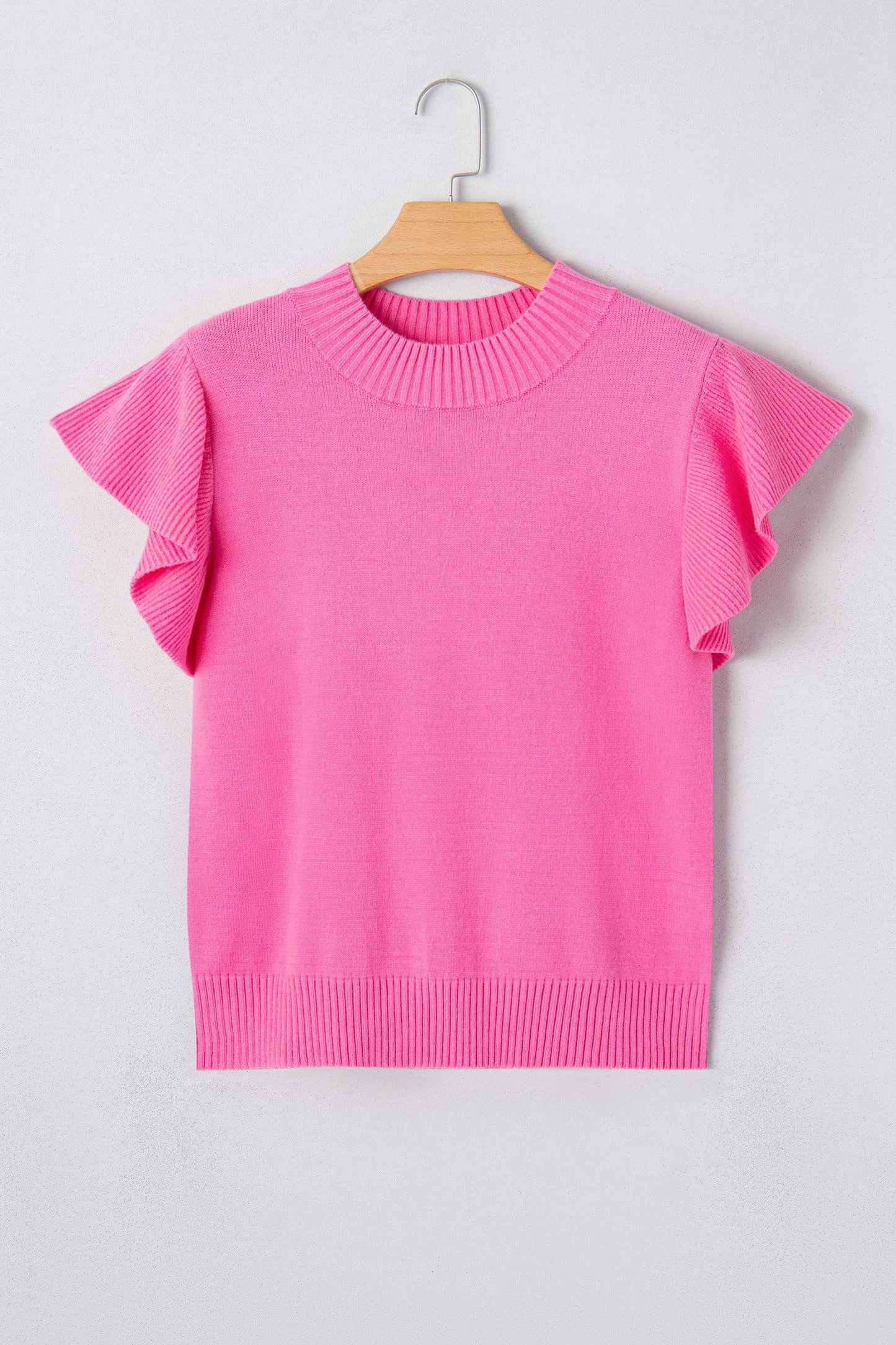 Solid Ruffle Sleeve Ribbed Sweater