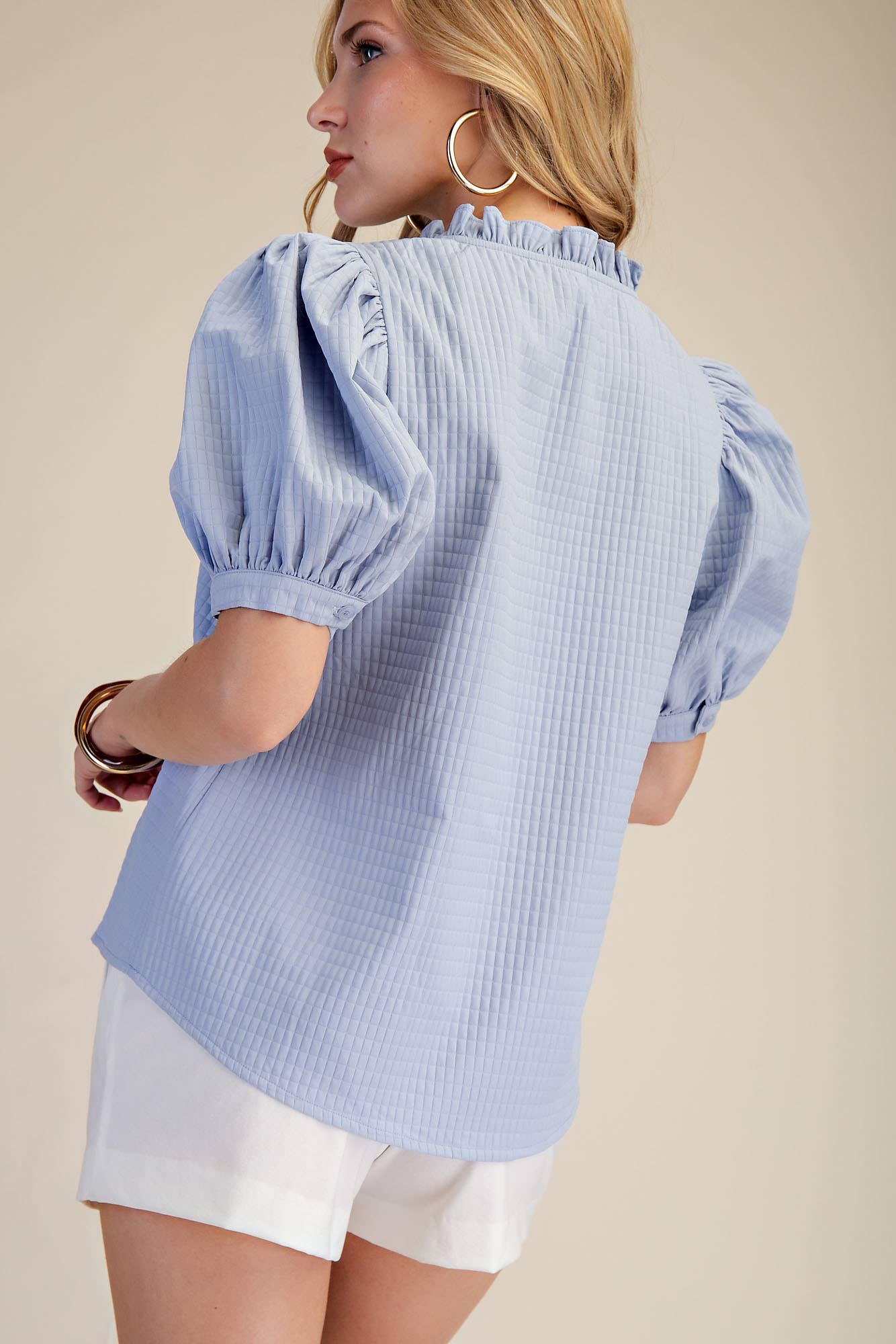 Ruffle V-Neck Puff Sleeve Top