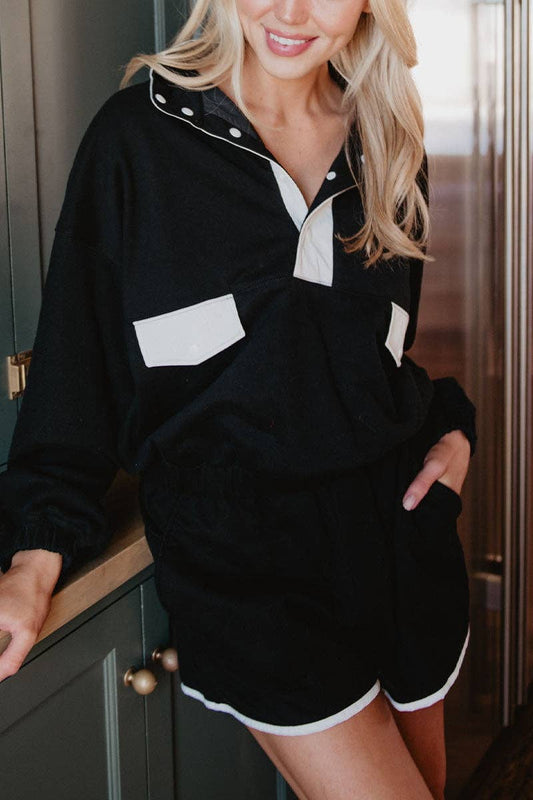 Black & White Quarter Snap Athletic Set Women's