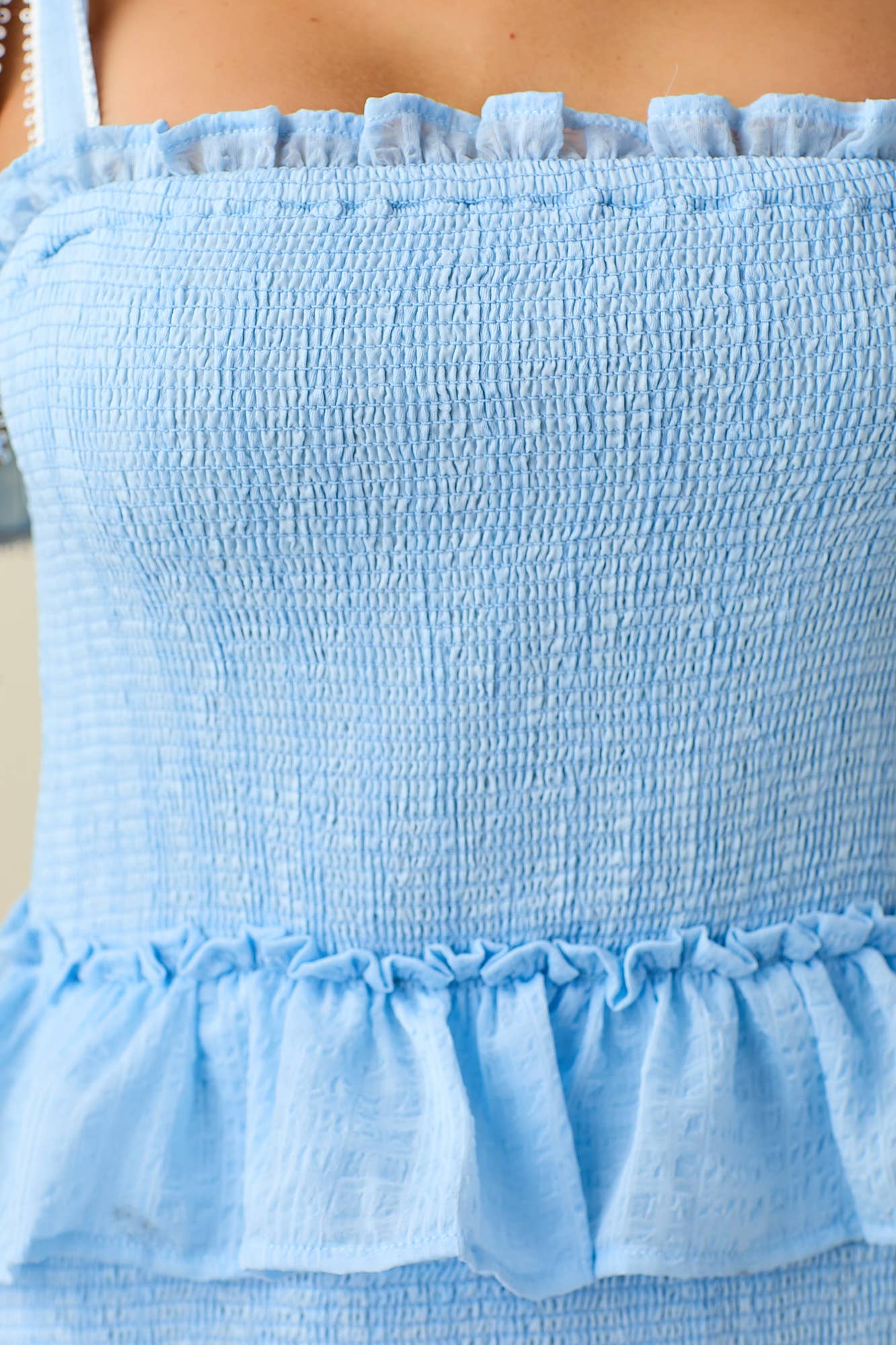 Jacquard smocked ruffled  mini dress