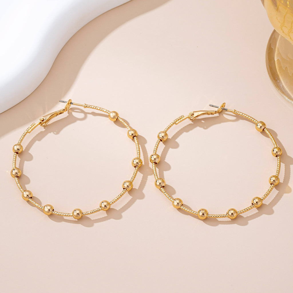 Classic Gold Ball Beaded Station Hoop Earrings | 80E61576