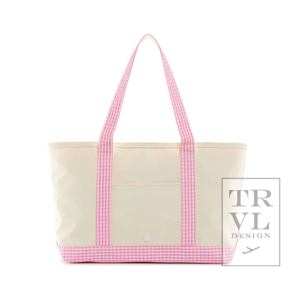 Medium Tote -  Canvas Gingham Pink Trim