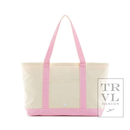 Medium Tote -  Canvas Gingham Pink Trim
