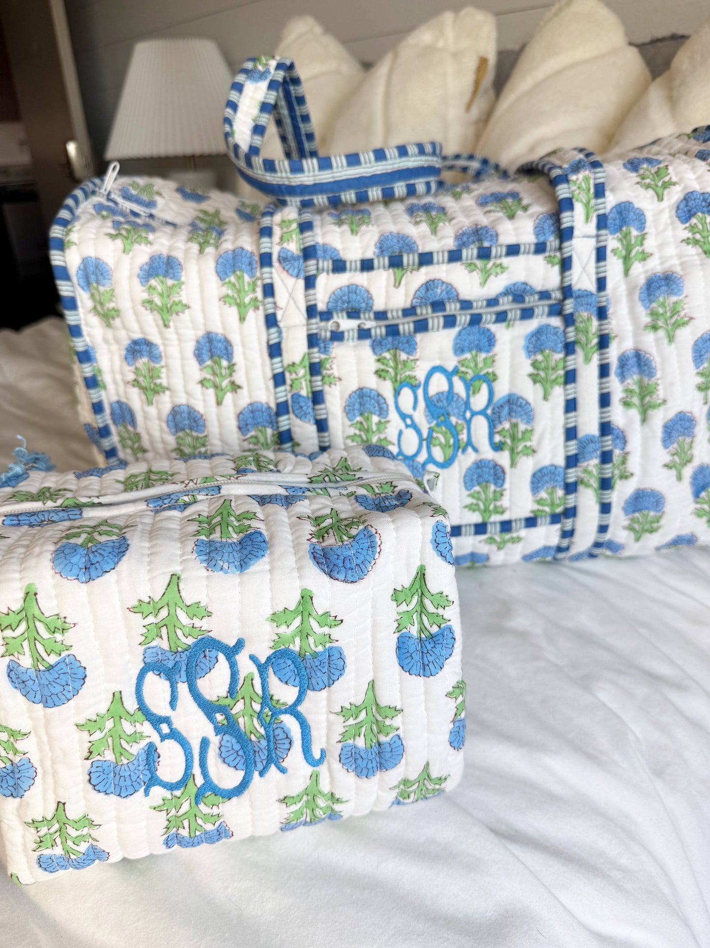 Quilted Block-Print Makeup Bag