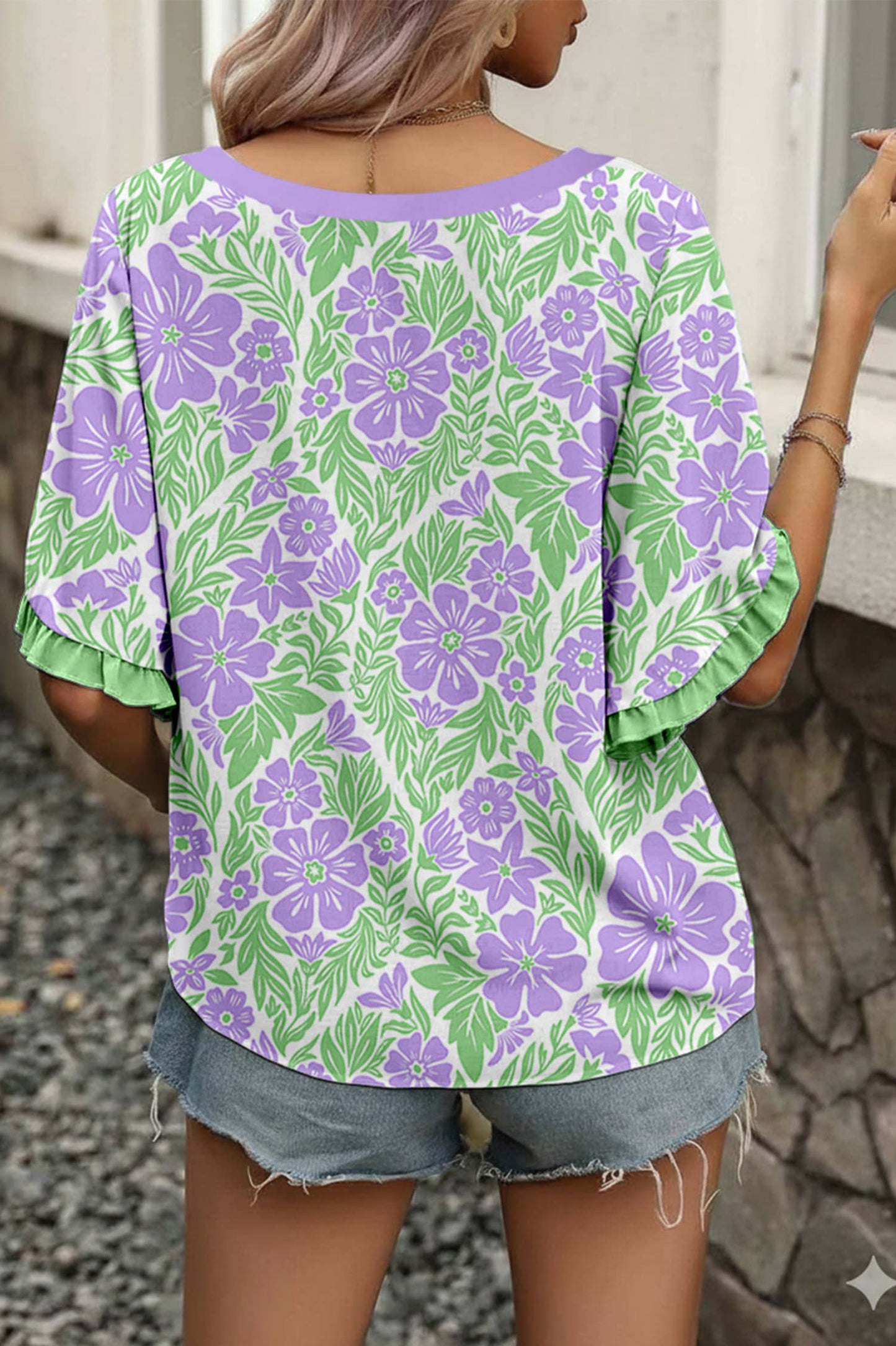 Floral Print Frill Trim Blouse & Series