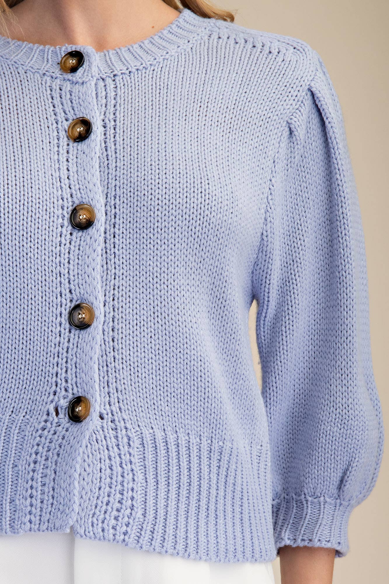 Short Puff Sleeve Button Down Sweater
