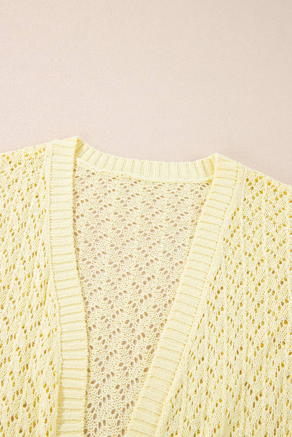 Solid Pointelle Knit Open Front Cardigan