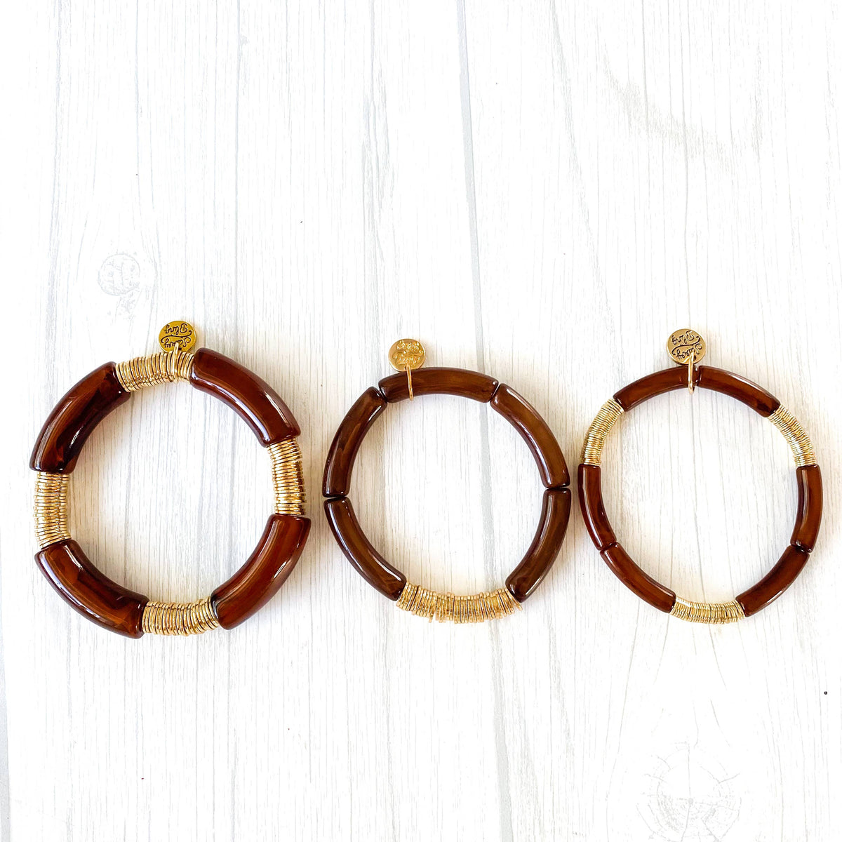 Small Brown Marble Bamboo Bracelet