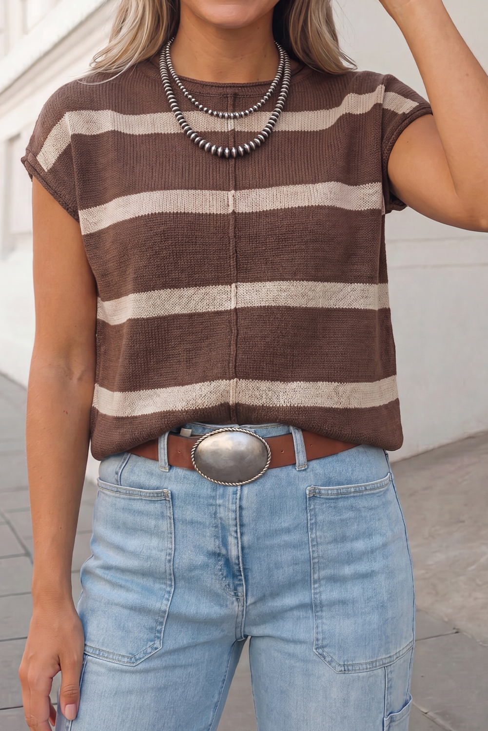 Anna Brown Cap Sleeve Sweater