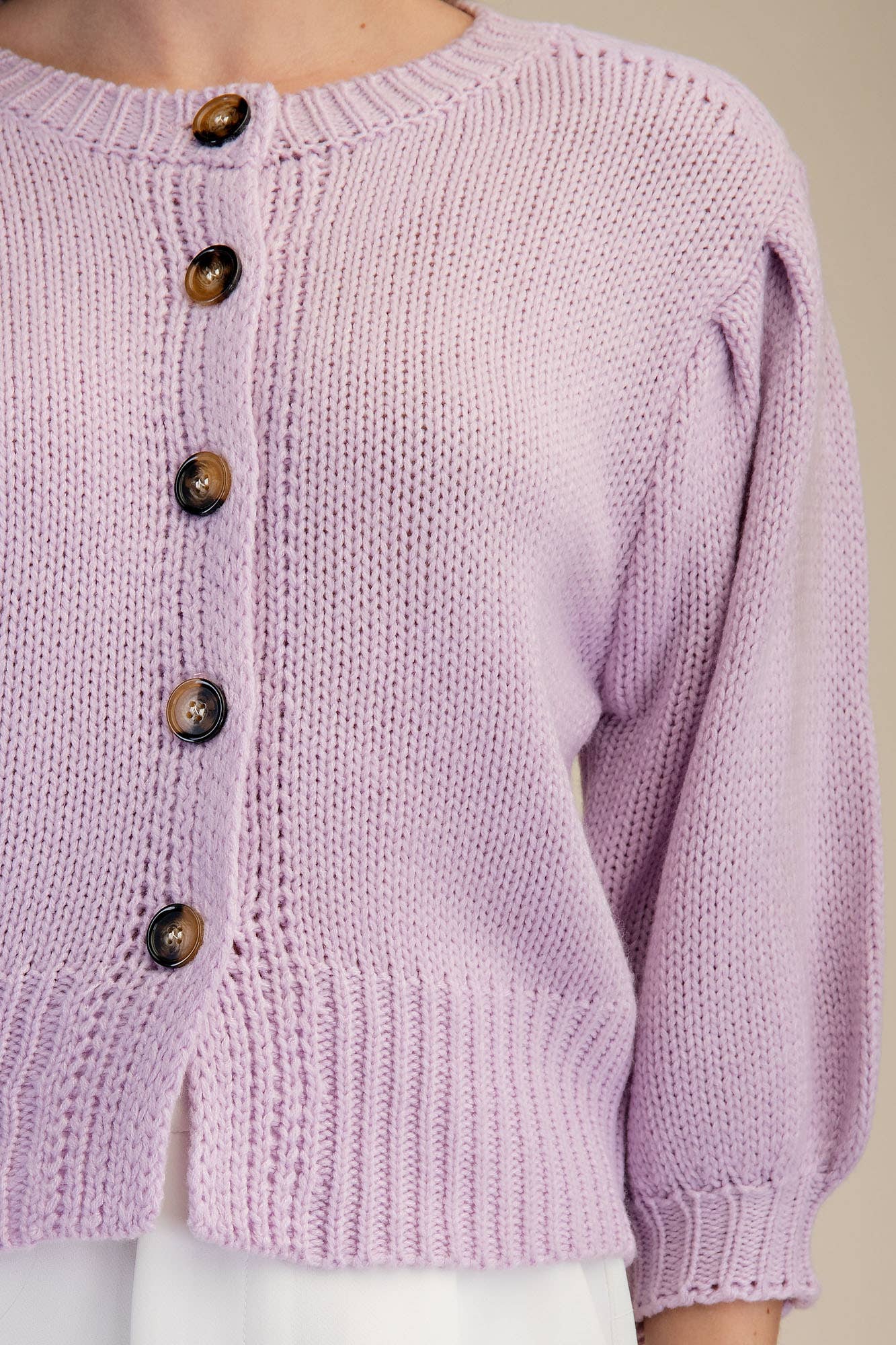 Short Puff Sleeve Button Down Sweater
