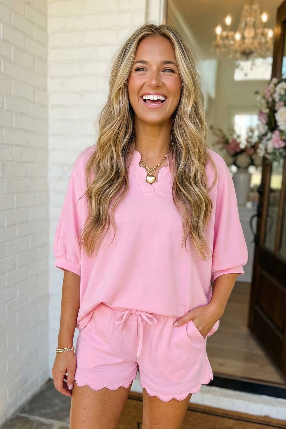 Scalloped Top Short Set