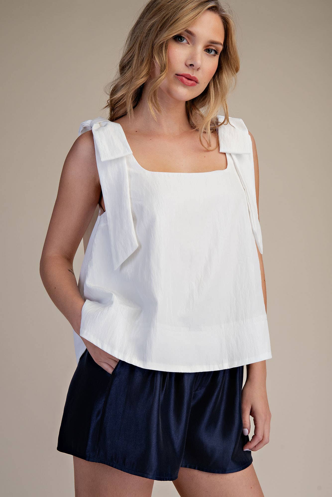 Scoop Neck Bow Shoulder Top