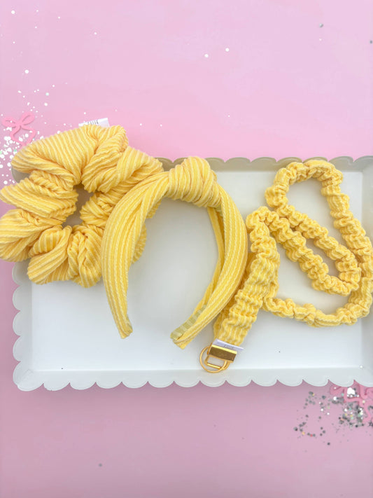 Butter Yellow Ribbed Teacher Gift Set- Lanyard| Knotted Headband